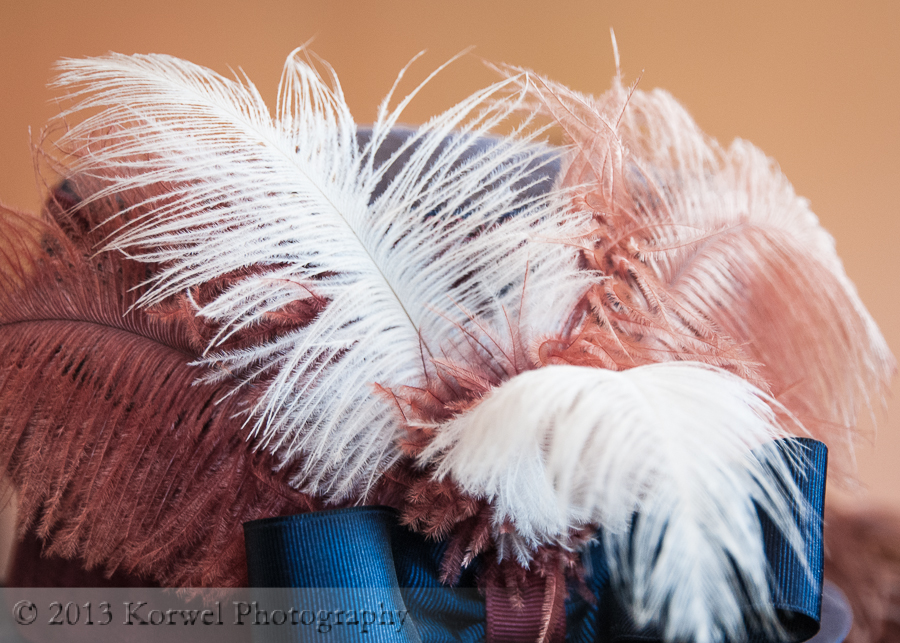Feathers on a woman's hat, millinery shop, Living History Farmas, Des Moines, Iowa