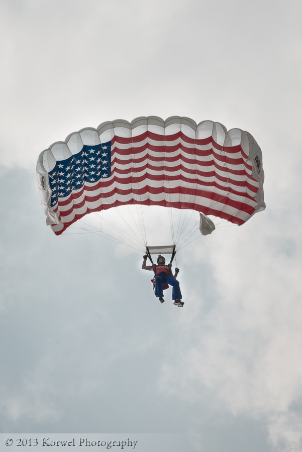 Parachuter with American flag, Quad Cities Air Show 2013