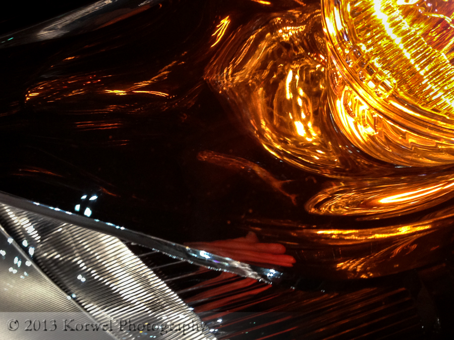 Close up of headlights on Nissan Leaf
